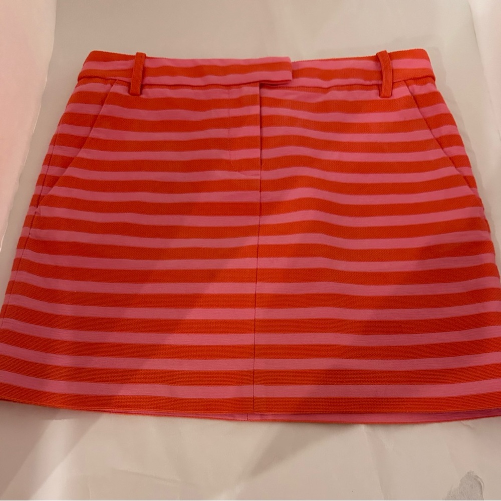 J Crew Pink &. Orange striped Skirt- Size 2. 60% Polyester 40% Spandex.